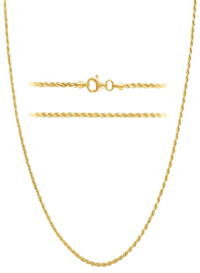 KISPER Solid 18K Gold Over 925 Sterling Silver Italian Diamond-Cut 1.5mm Braided Rope Chain Necklace - for Men & Women with Lobster Clasp - Made in Italy, 20" - Image 1